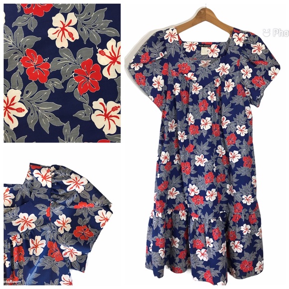 Vintage Dresses & Skirts - Vintage Hawaiian Tulip Sleeve Ruffled Hem Dress -M